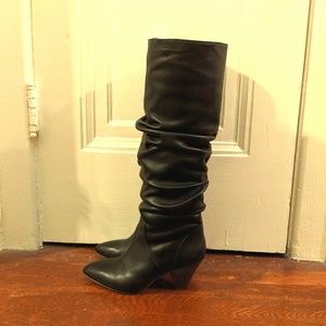 Black Leather Knee High Boots